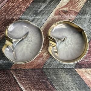 Vintage German Pottery Ashtray Mid Century Modern Silver With Gold Trim Mark 423